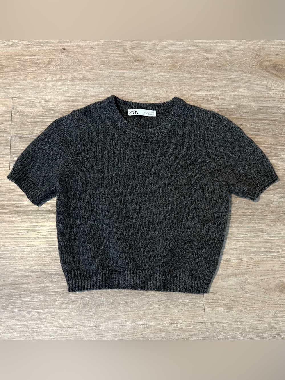 Zara Mid Gray Short Sleeve Crewneck Sweater